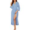image:imageEkouaer Robes for Women Long Knit Bathrobe Lightweight 34 Sleeves Kimono Robe Soft Sleepwear with Pockets SXXLLight Blue