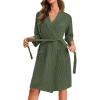 image:imageEkouaer Robes for Women Waffle Knit Bathrobe Lightweight Kimono Robe Knee Length Loungewear with PocketsGreen