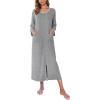 image:imageEkouaer Women Long House Coat Zipper Front Robes Full Length Nightgowns with Pockets Striped Loungewear S4XLLight Grey