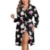 image:imageEkouaer Women Plus Size Robe Knee Length Lightweight Bathrobe Short Kimono Robes with Pockets Maternity RobeFloral Black