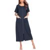 image:imageEkouaer Women Robes Zipper Front Short Sleeve Full Length Housecoat with Pockets Loungewear S4XLNavy Blue