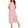 image:imageEkouaer Women Robes Zipper Front Short Sleeve Full Length Housecoat with Pockets Loungewear S4XLPink