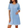 image:imageEkouaer Women Zip Up Robe Lightweight Housecoats with Pockets Knee Length Short Bathrobes Soft Nightgown S3XLLight Blue