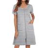 image:imageEkouaer Women Zipper Front House Coat Short Sleeves Robe Zip Up Bathrobes Short Nightgown with Pockets S3XLStriped Print