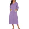 image:imageEkouaer Women Zipper Robe 34 Sleeves Loungewear Dress Full Length Sleepwear Pockets Housecoat Nightgown Long Bathrobe
