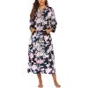 image:imageEkouaer Women Zipper Robe 34 Sleeves Loungewear Dress Full Length Sleepwear Pockets Housecoat Nightgown Long BathrobeStyle 1pat4
