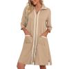 image:imageEkouaer Women Zipper Robe Lightweight House Coat Zipper Front Short Bathrobes Soft Nightgown with Pockets S3XLKhaki