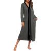 image:imageEkouaer Women Zipper Robe Long Sleeve Loungewear Lightweight Housecoat Full Length Nightgown with PocketsDark Gray