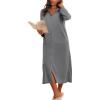 image:imageEkouaer Women Zipper Robe Long Sleeves House Coat Soft Bathrobe Sleepwear with Pockets Housecoat LoungewearDark Gray