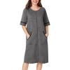 image:imageEkouaer Women Zipper Robe Short Sleeve Duster Housecoat Short Bathrobes Zip Front Nightgown with Pockets S3XLDark Gray