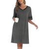 image:imageEkouaer Women Zipper Robe Short Striped Sleeves Lightweight Robes Color Block Bathrobe Soft Sleepwear with Pockets S3XLDark Grey