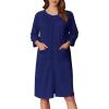 image:imageEkouaer Women Zipper Robes 34 Sleeve Ribbed Knit Bathrobe Lightweight Knee Length Loungewear Housecoat with Pockets S3XLDark Blue