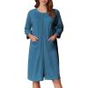 image:imageEkouaer Women Zipper Robes 34 Sleeve Ribbed Knit Bathrobe Lightweight Knee Length Loungewear Housecoat with Pockets S3XLDuck Blue