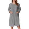 image:imageEkouaer Women Zipper Robes 34 Sleeve Ribbed Knit Bathrobe Lightweight Knee Length Loungewear Housecoat with Pockets S3XLGrey