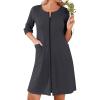 image:imageEkouaer Women Zipper Robes Knee Length Waffle Knit Bathrobe Lightweight House Coat with Pockets 34 Sleeves Loungewear S3XLDark Grey