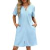 image:imageEkouaer Women Zipper Robes Waffle Short Bathrobe Lightweight House Coat with Pockets Soft Nightgown S3XLSky Blue