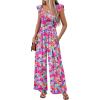 image:imageEkouaer Womens Casual Jumpsuits Summer Boho Outfits Printed Smocked Wide Leg Vacation Jumper With Pockets SXXLRed Blue Floral