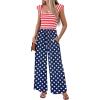 image:imageEkouaer Womens Casual Jumpsuits Summer Boho Outfits Printed Smocked Wide Leg Vacation Jumper With Pockets SXXLStar Flag