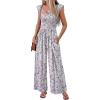image:imageEkouaer Womens Casual Jumpsuits Summer Boho Outfits Printed Smocked Wide Leg Vacation Jumper With Pockets SXXLWhite Red Floral