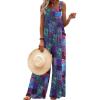 image:imageEkouaer Womens Casual Overalls Loose Wide Leg Jumpsuits Summer Boho Floral Printed Baggy Rompers with PocketsA Blue Boho Print