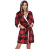 image:imageEkouaer Womens Hooded Bathrobe Plush Short Robe Super Soft Fleece Robe Luxury Sleepwear with PocketsPlaid Red
