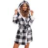 image:imageEkouaer Womens Hooded Bathrobe Plush Short Robe Super Soft Fleece Robe Luxury Sleepwear with PocketsPlaid White