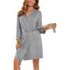 image:imageEkouaer Womens Robes Lightweight 34 Sleeve Short Knit Bathrobe Soft Knee Length Sleepwear Robes with Pockets SXXLLight Grey
