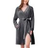 image:imageEkouaer Womens Robes Short Plush Bathrobe Knee Length Warm Soft Jacquard Robe Winter House Coat with Pockets SXXLGrey