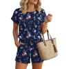 image:imageEkouaer Womens Romper 2026 Summer Casual Short Jumpsuits Beach Vacation Clothes with PocketsFloral Navy Blue