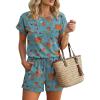 image:imageEkouaer Womens Romper 2026 Summer Casual Short Jumpsuits Beach Vacation Clothes with PocketsFloral Teal