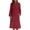 image:imageEkouaer Womens Zip Up Robe Fleece Bathrobe Long Zipper Lounger Warm Housecoat Long Sleeve Nightgown with Pockets SXXLWine Red