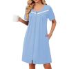 image:imageEkouaer Womens Zip Up Robe Lace Short Sleeve Bathrobes Knee Length Zipper Housecoat Lightweight NightgownsLight Blue
