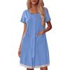 image:imageEkouaer Womens Zipper Front Housecoats Short Sleeve Bathrobes Lace Trim Nightgown with PocketsSky Blue