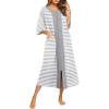 image:imageEkouaer Womens Zipper Robe 34 Sleeve Housecoats Full Length House Dress Loungewear Long Nightgown with PocketsGrey White Stripe