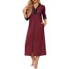 image:imageEkouaer Womens Zipper Robe 34 Sleeves Housecoat Full Length Nightgown Soft Loungewear Robe with Pockets S3XLWine Red
