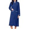 image:imageEkouaer Womens Zipper Robes Long Sleeve Loungewear Knee Length Housecoat Fleece Bathrobe with Pockets SXXLNavy