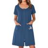 image:imageEkouaer Zip Up Robes for Women Short Sleeves Zipper House Coat Short Bathrobes Lightweight Nightgown with Pockets S3XLDark Blue