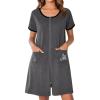 image:imageEkouaer Zip Up Robes for Women Short Sleeves Zipper House Coat Short Bathrobes Lightweight Nightgown with Pockets S3XLDark Gray