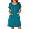image:imageEkouaer Zip Up Robes for Women Short Sleeves Zipper House Coat Short Bathrobes Lightweight Nightgown with Pockets S3XLDark Grey Blue