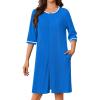 image:imageEkouaer Zip Up Robes for Women Short Waffle Bathrobe Lightweight house coat 34 Sleeve Soft Nightgown with Pockets S3XLBlue
