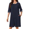 image:imageEkouaer Zip Up Robes for Women Short Waffle Bathrobe Lightweight house coat 34 Sleeve Soft Nightgown with Pockets S3XLDark Blue