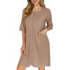 image:imageEkouaer Zip Up Robes for Women Short Waffle Bathrobe Lightweight house coat 34 Sleeve Soft Nightgown with Pockets S3XLKhaki