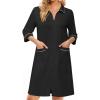 image:imageEkouaer Zipper Robes for Women 34 Sleeve Housecoats Knee Length Bathrobe Lightweight Nightgown with Pockets S3XLBlack