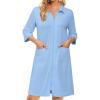 image:imageEkouaer Zipper Robes for Women 34 Sleeve Housecoats Knee Length Bathrobe Lightweight Nightgown with Pockets S3XLLight Blue