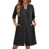 image:imageEkouaer Zipper Robes for Women 34 Sleeve Waffle Knit Bathrobe Lightweight Short Housecoat with Pockets Soft Loungewear S3XLBlack