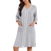 image:imageEkouaer Zipper Robes for Women 34 Sleeves Lightweight House Coat Zip Up Bathrobe Soft Nightgown with Pockets S3XLLight Gray