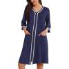 image:imageEkouaer Zipper Robes for Women 34 Sleeves Lightweight House Coat Zip Up Bathrobe Soft Nightgown with Pockets S3XLNavy Blue