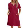 image:imageEkouaer Zipper Robes for Women Knee Length Bathrobe Lightweight Housecoat Short Sleeve Nightgown with Pockets S3XLWine Red With Pink