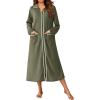 image:imageEkouaer Zipper Robes for Women Long Waffle Knit Bathrobe Lightweight Long Sleeves Robe Soft Sleepwear with Pockets SXXLArmy Green