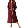 image:imageEkouaer Zipper Robes for Women Long Waffle Knit Bathrobe Lightweight Long Sleeves Robe Soft Sleepwear with Pockets SXXLWine Red